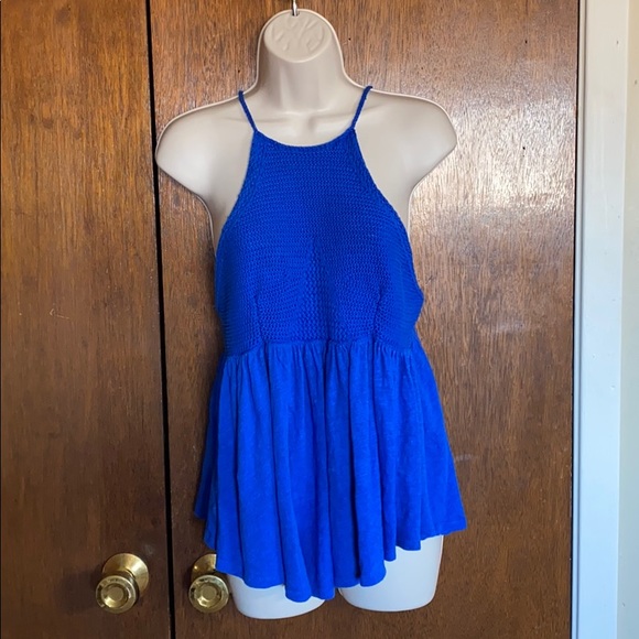 Free People Tops - FREE PEOPLE Royal blue crochet halter high neck